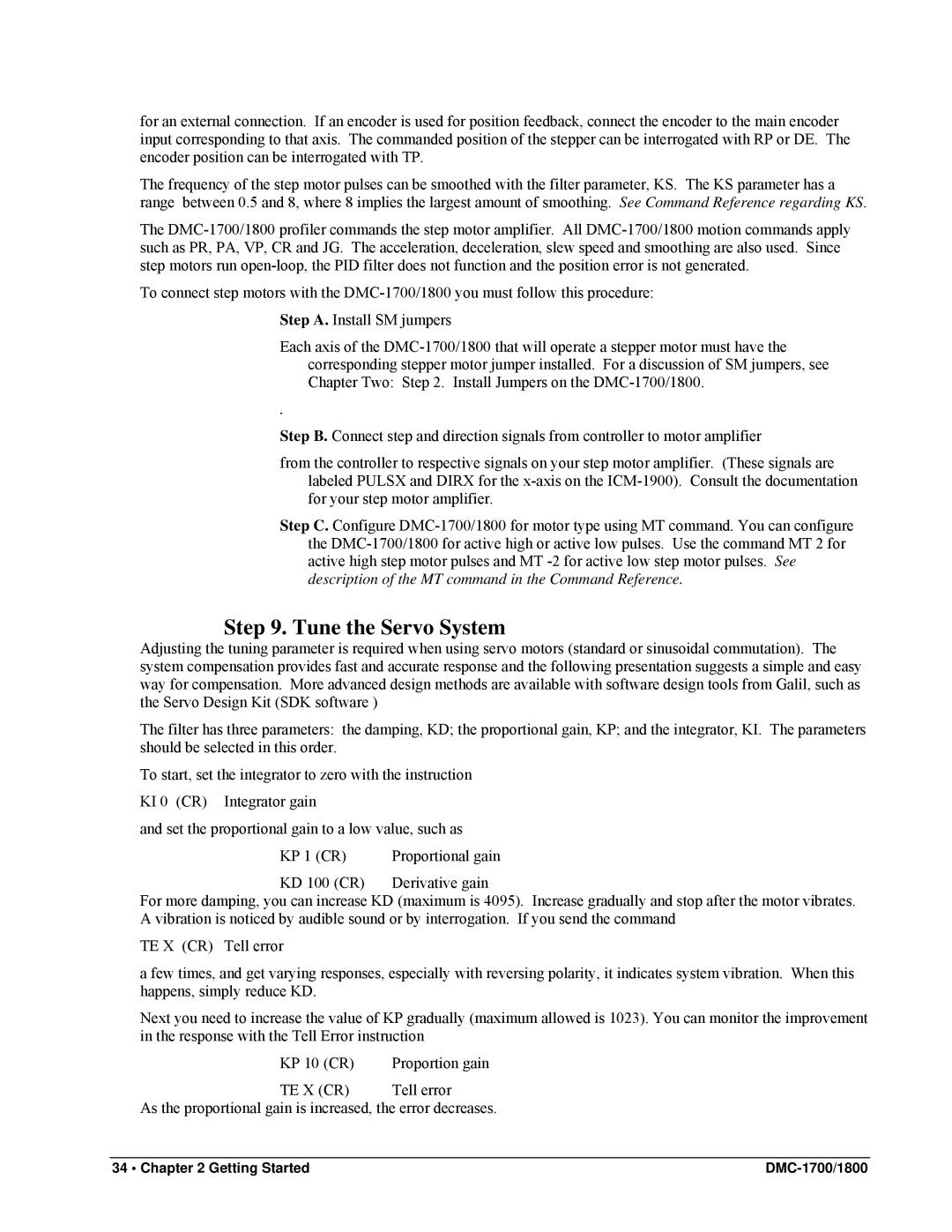 Galil DMC-1800, DMC-1700 user manual Tune the Servo System, Te X Cr 