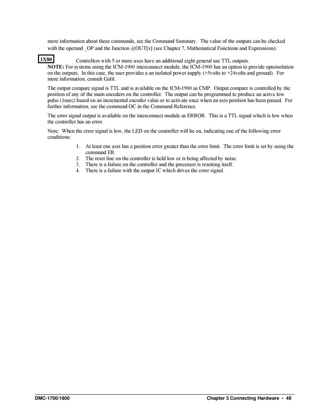 Galil DMC-1800 user manual DMC-1700/1800 Connecting Hardware 