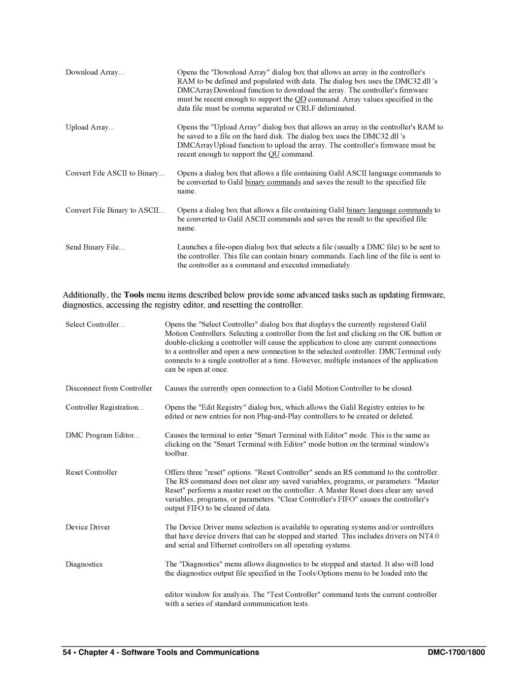 Galil DMC-1800, DMC-1700 user manual Recent enough to support the QU command 