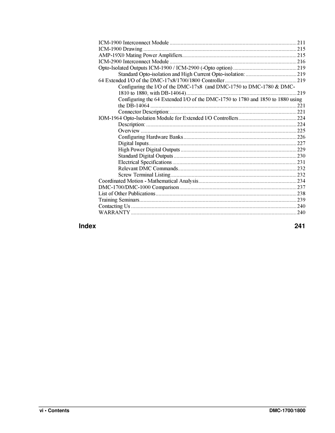 Galil DMC-1800, DMC-1700 user manual Vi Contents 