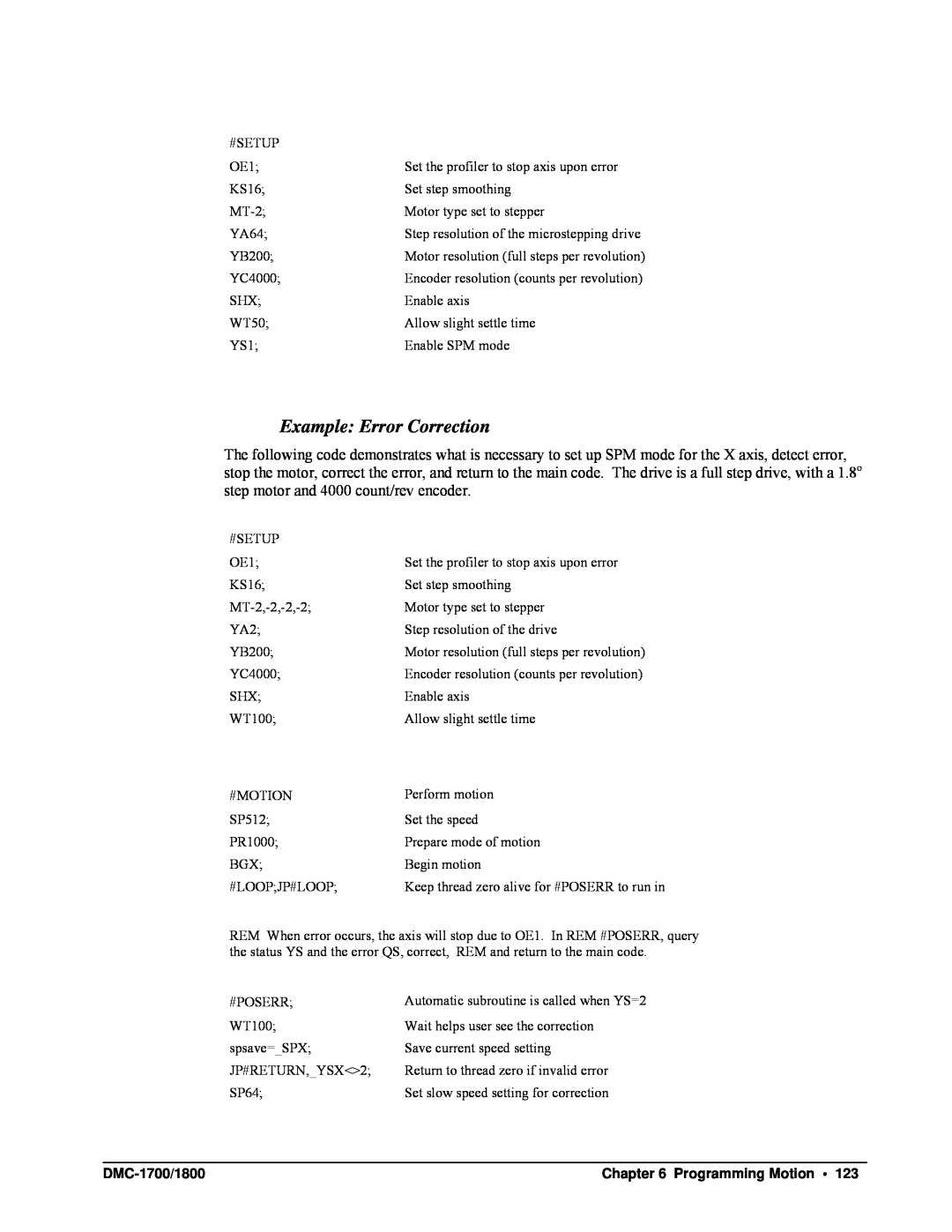 Galil DMC-1800 user manual Example Error Correction, DMC-1700/1800, Programming Motion • 