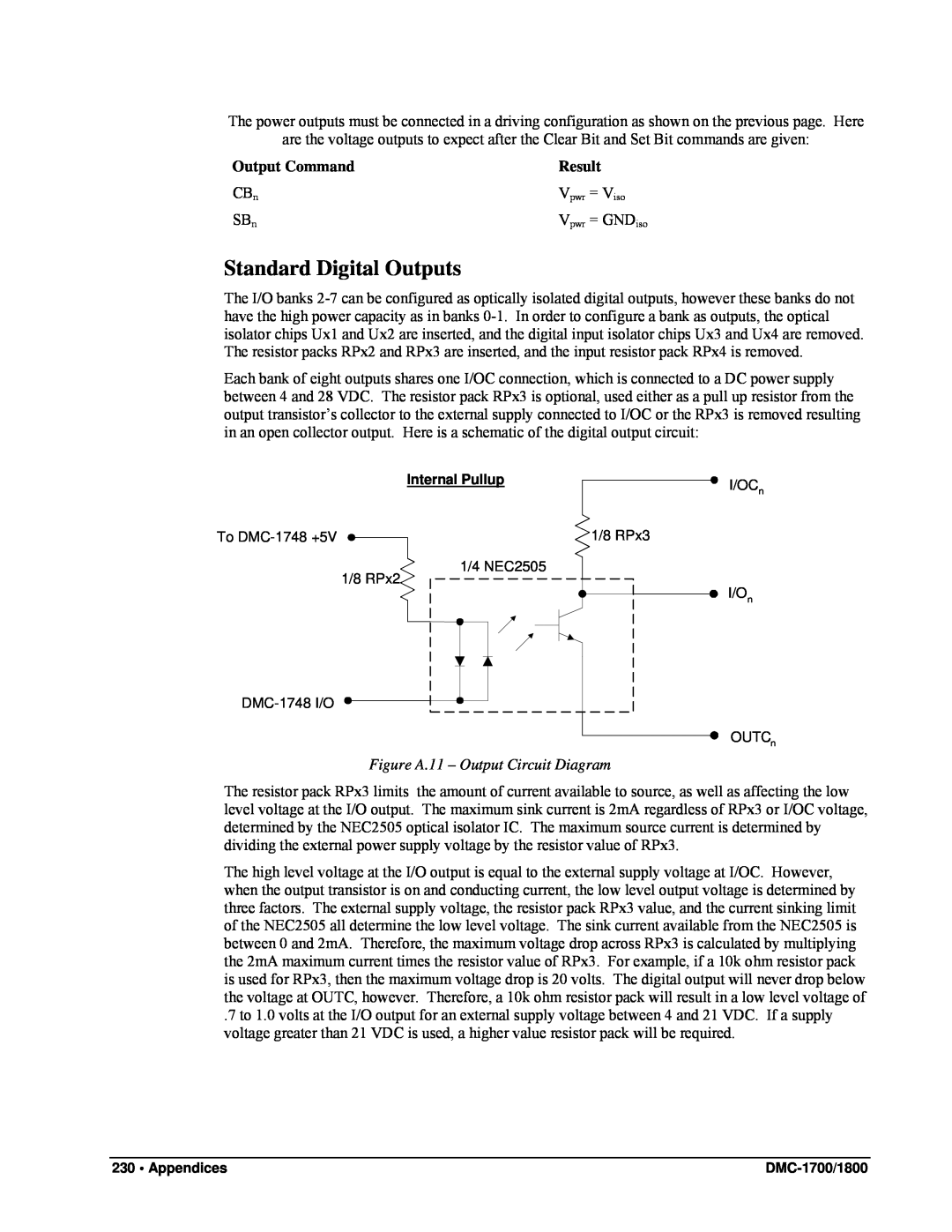 Galil DMC-1800, DMC-1700 user manual Standard Digital Outputs, Output Command, Result, Figure A.11 – Output Circuit Diagram 
