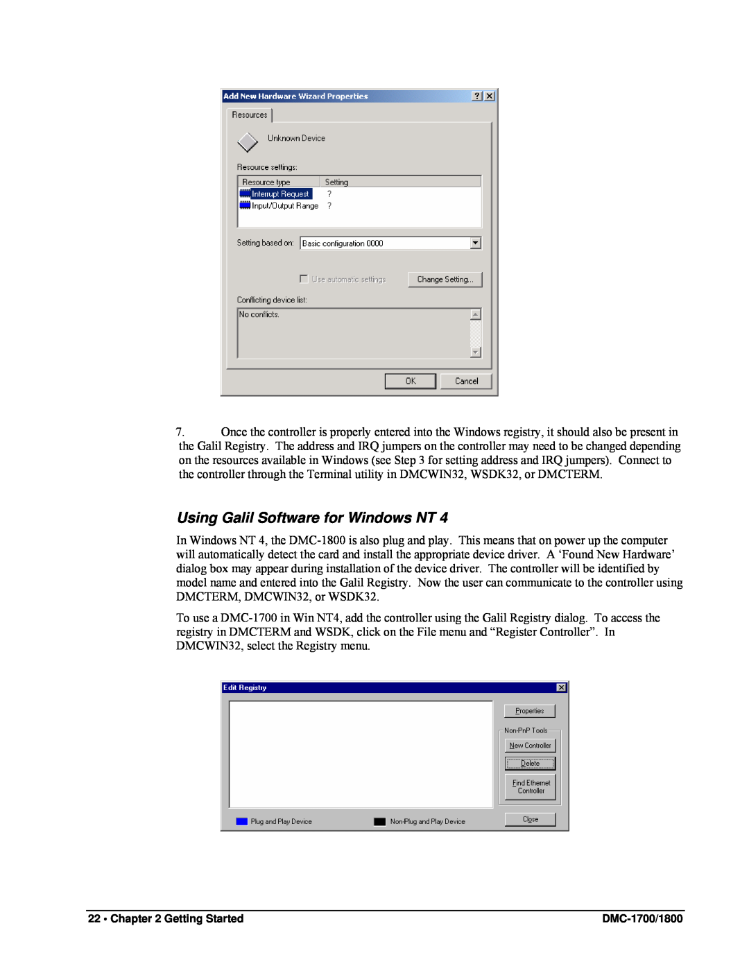 Galil DMC-1800, DMC-1700 user manual Using Galil Software for Windows NT, Getting Started 