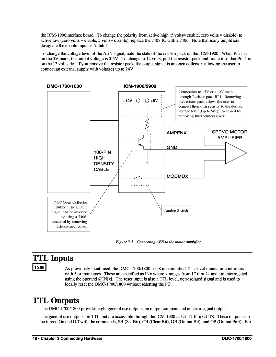 Galil DMC-1800 user manual TTL Inputs, TTL Outputs, DMC-1700/1800, ICM-1900/2900, 1X80 
