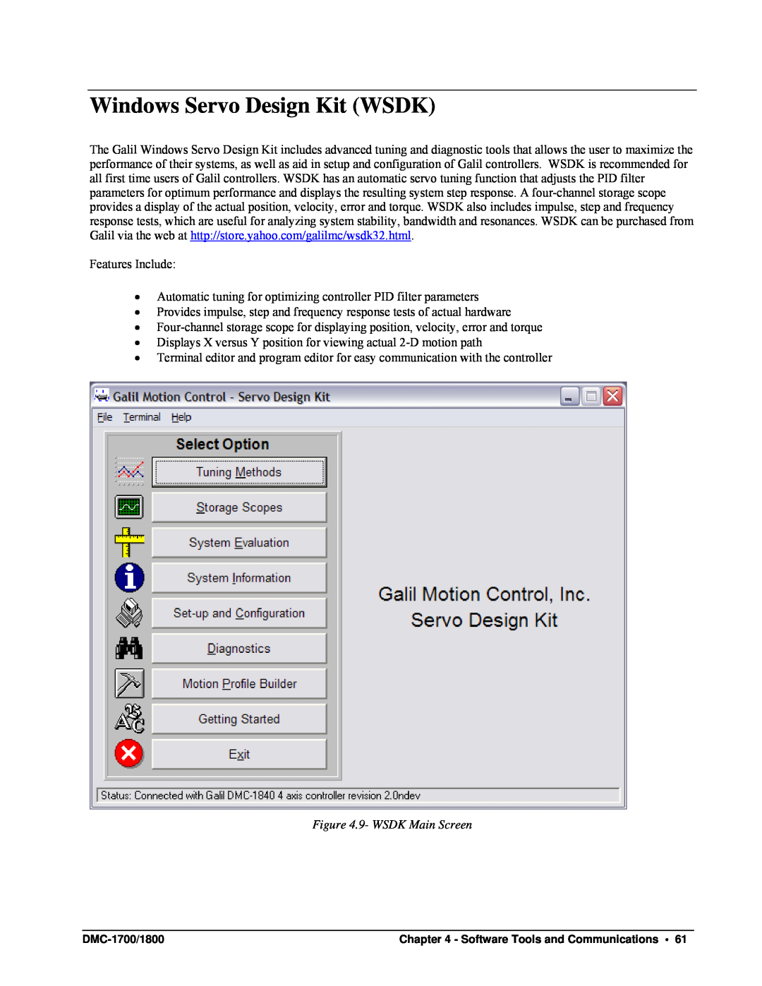 Galil DMC-1700, DMC-1800 user manual Windows Servo Design Kit WSDK, 9- WSDK Main Screen 