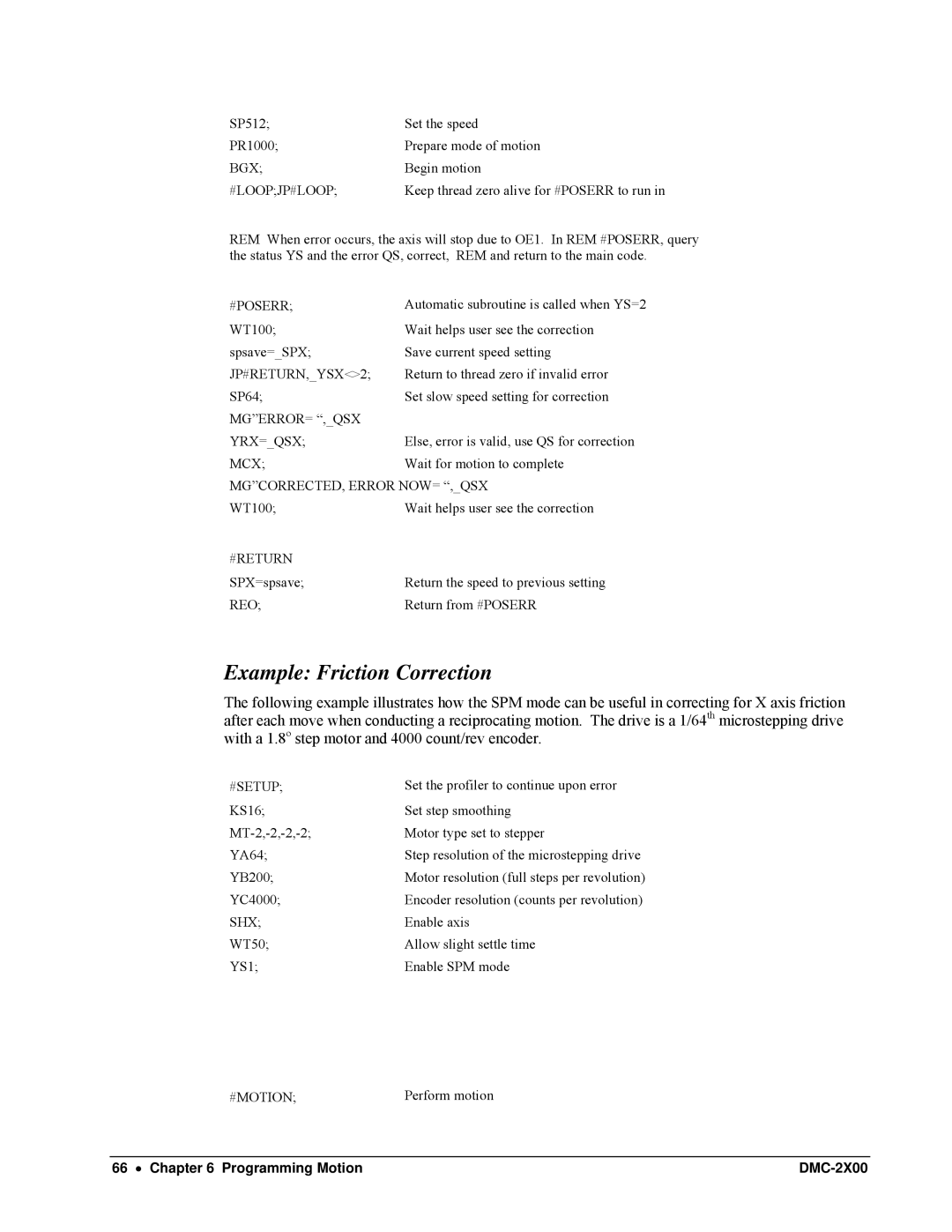 Galil DMC-2X00 user manual Example Friction Correction 