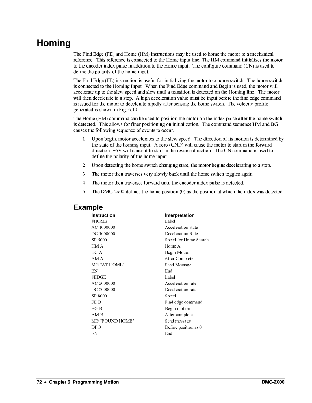 Galil DMC-2X00 user manual Homing 