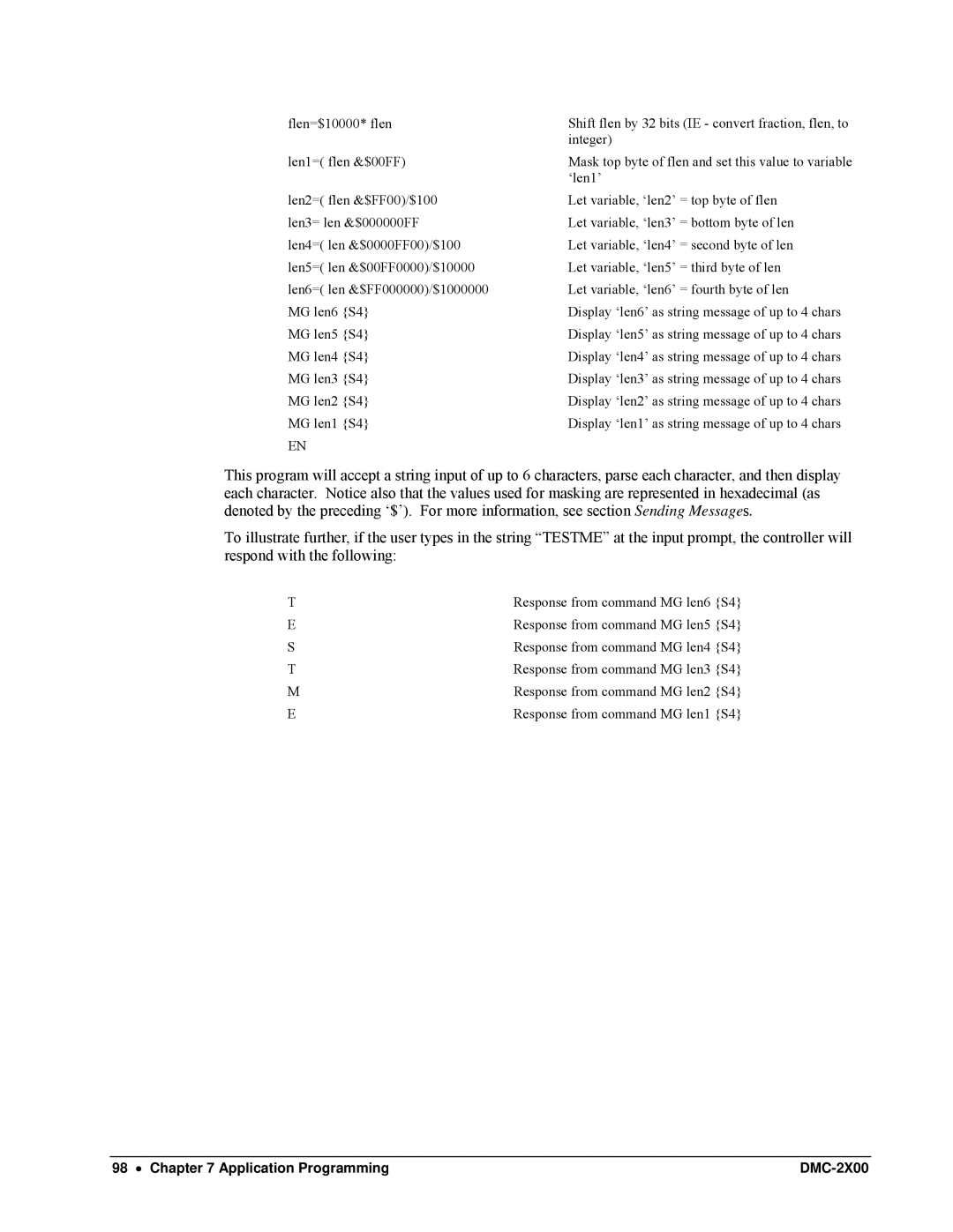 Galil DMC-2X00 user manual Response from command MG len6 S4 