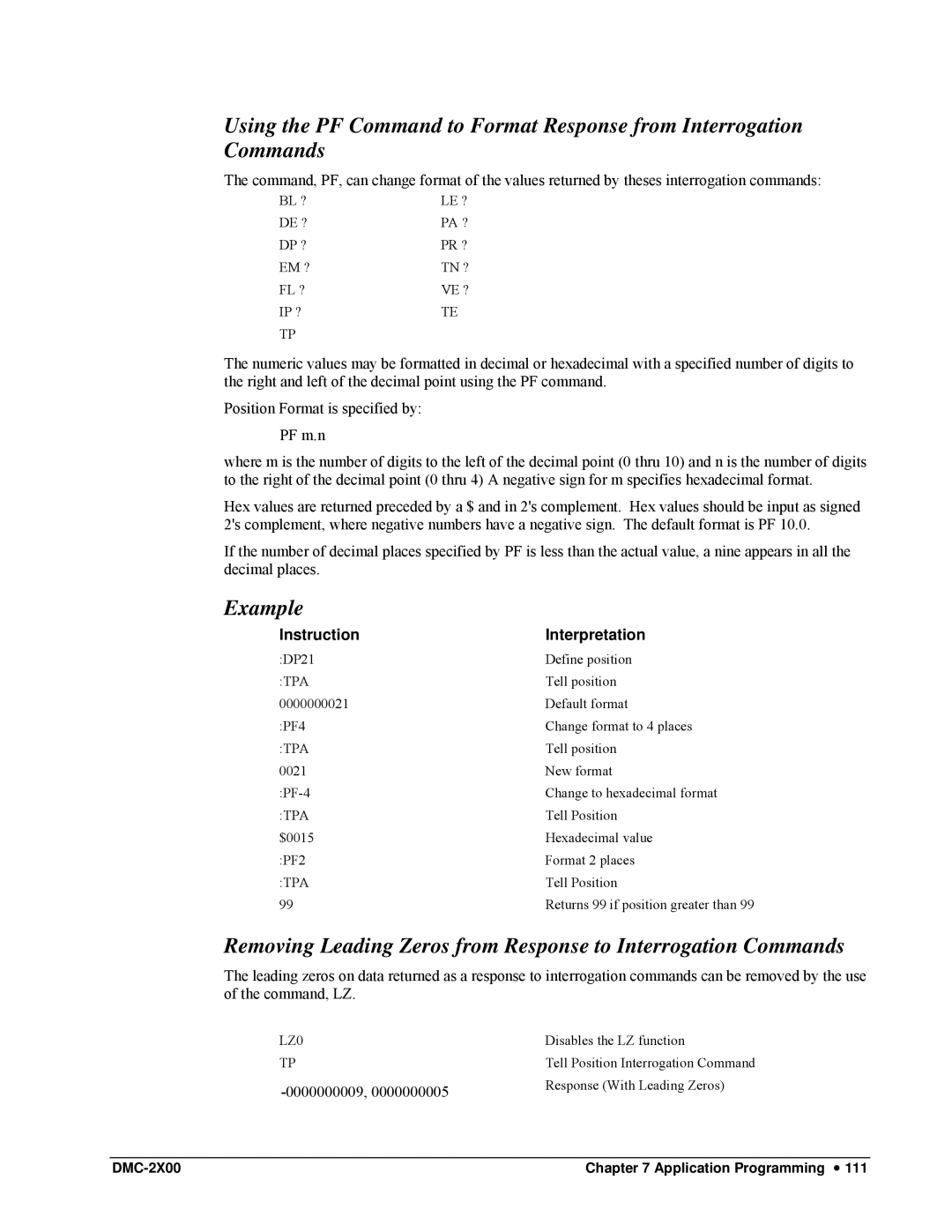 Galil DMC-2X00 user manual 0000000009, LZ0 