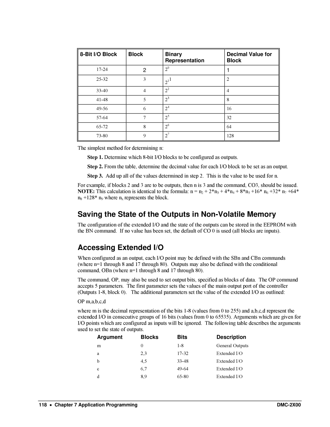 Galil DMC-2X00 user manual Saving the State of the Outputs in Non-Volatile Memory, Accessing Extended I/O 