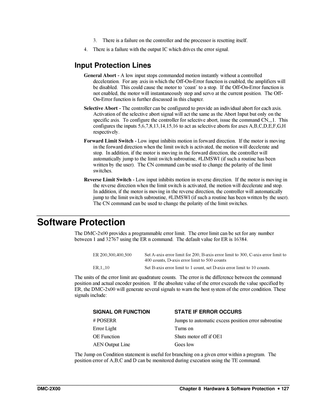 Galil DMC-2X00 user manual Software Protection, Input Protection Lines 