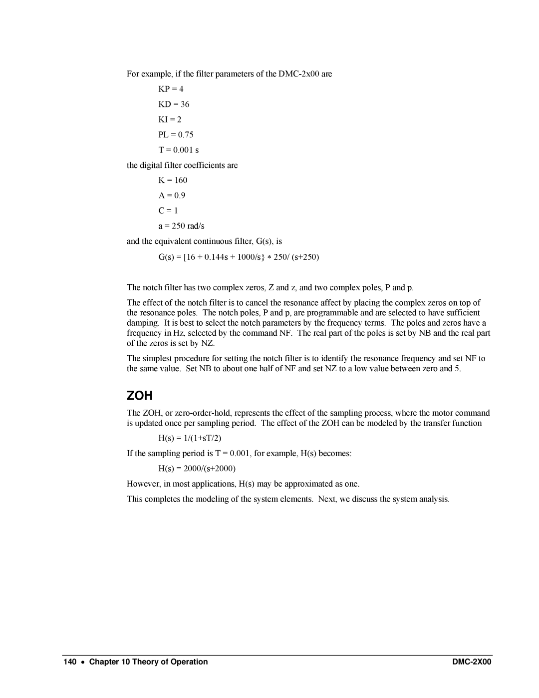 Galil DMC-2X00 user manual Zoh 