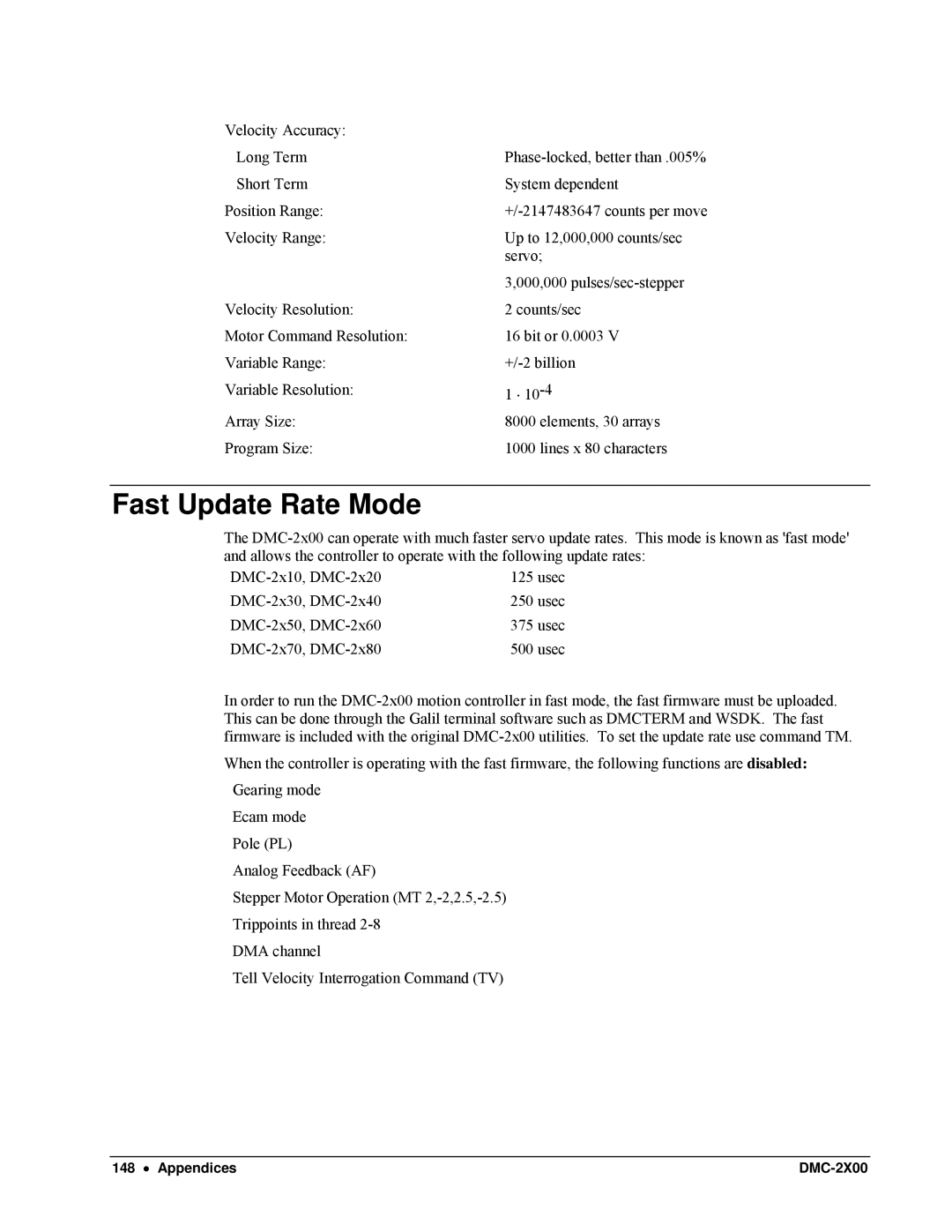 Galil DMC-2X00 user manual Fast Update Rate Mode 