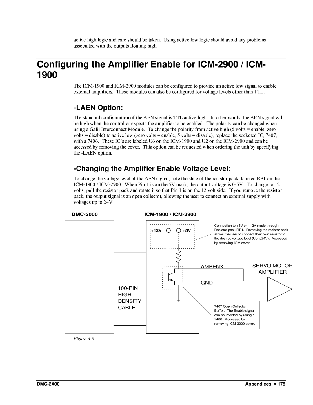 Galil DMC-2X00 user manual Configuring the Amplifier Enable for ICM-2900 / ICM, Laen Option, DMC-2000 ICM-1900 / ICM-2900 