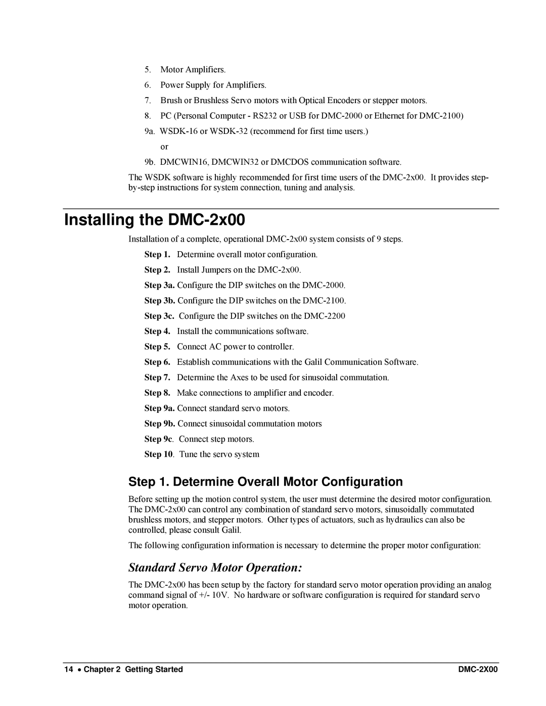 Galil DMC-2X00 user manual Installing the DMC-2x00, Determine Overall Motor Configuration, Standard Servo Motor Operation 