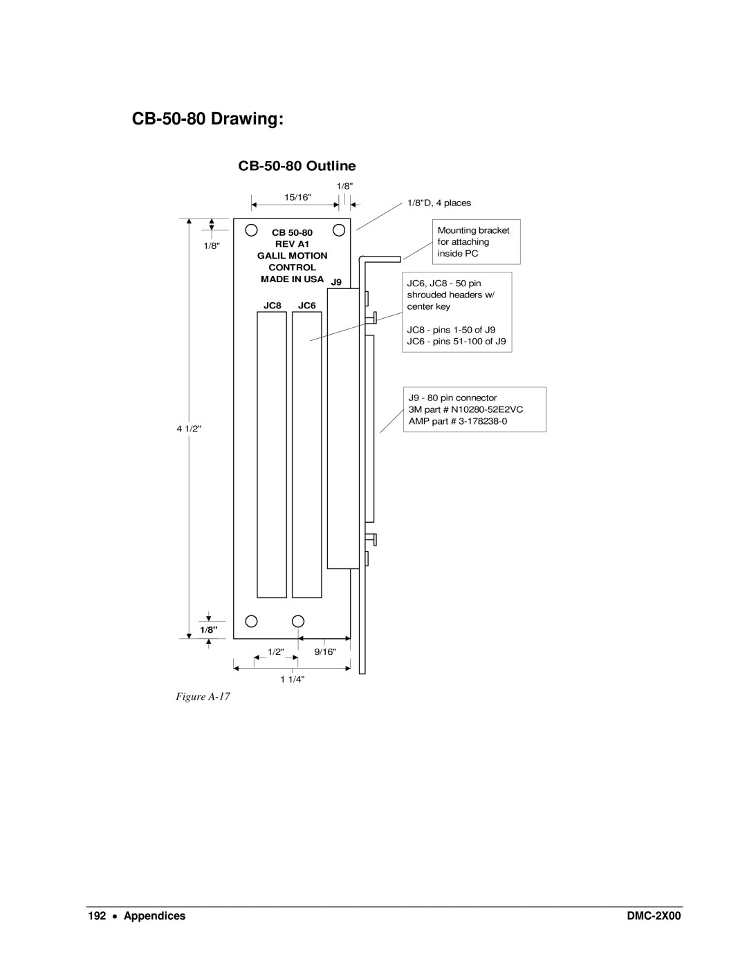 Galil DMC-2X00 user manual CB-50-80 Drawing, CB-50-80 Outline 