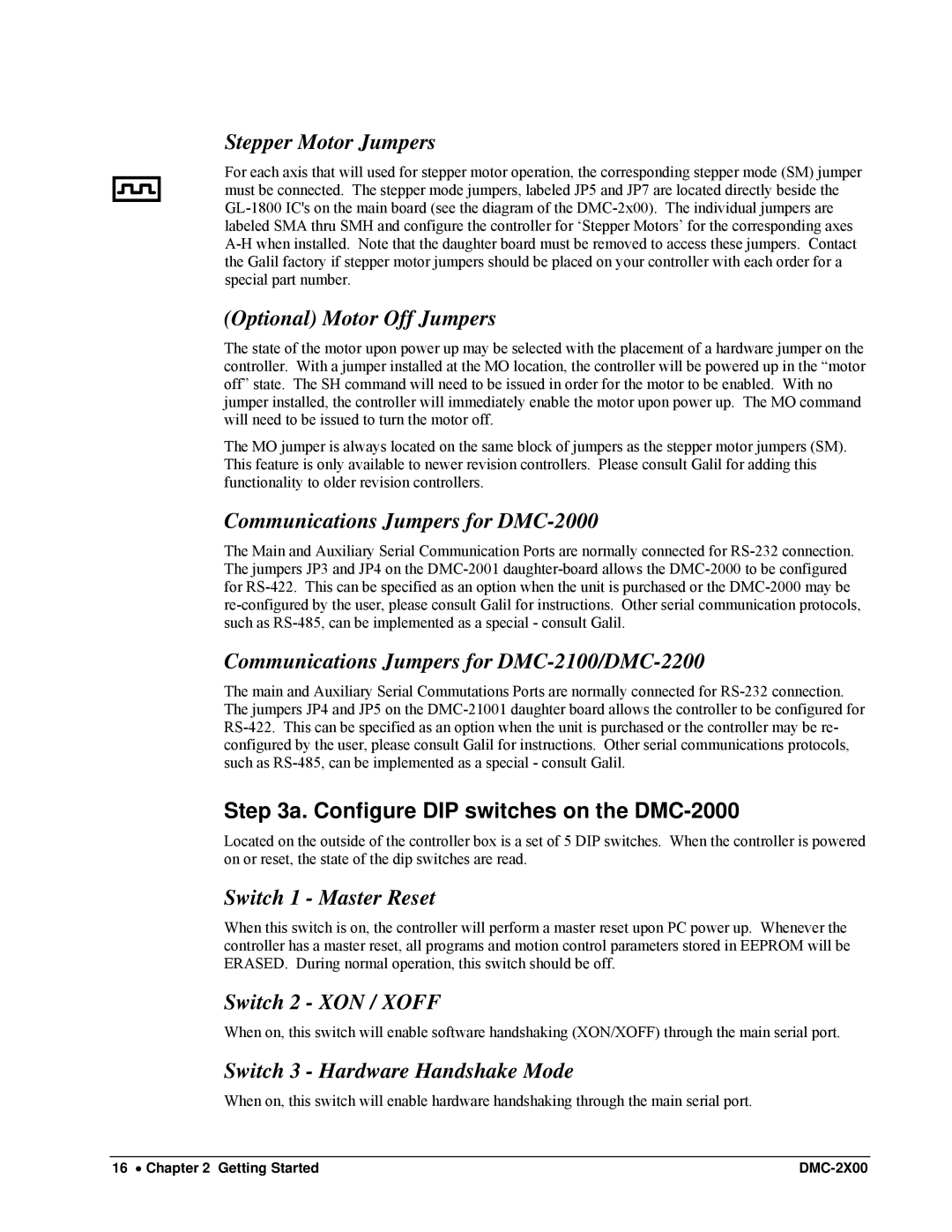 Galil DMC-2X00 user manual Configure DIP switches on the DMC-2000 