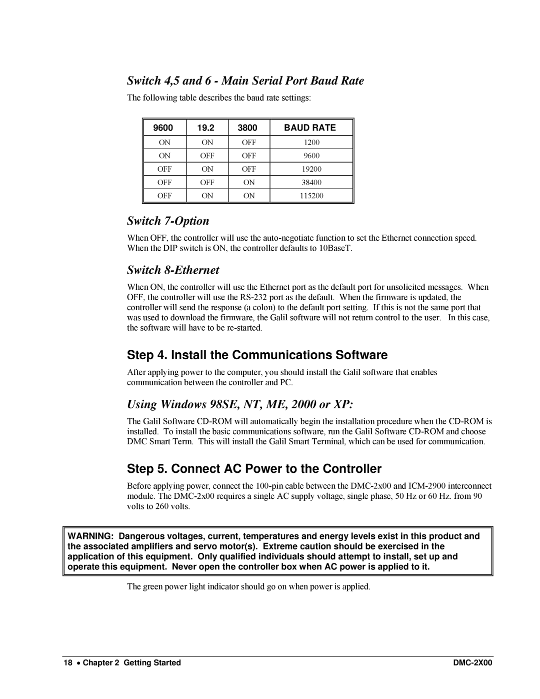 Galil DMC-2X00 user manual Install the Communications Software, Connect AC Power to the Controller 