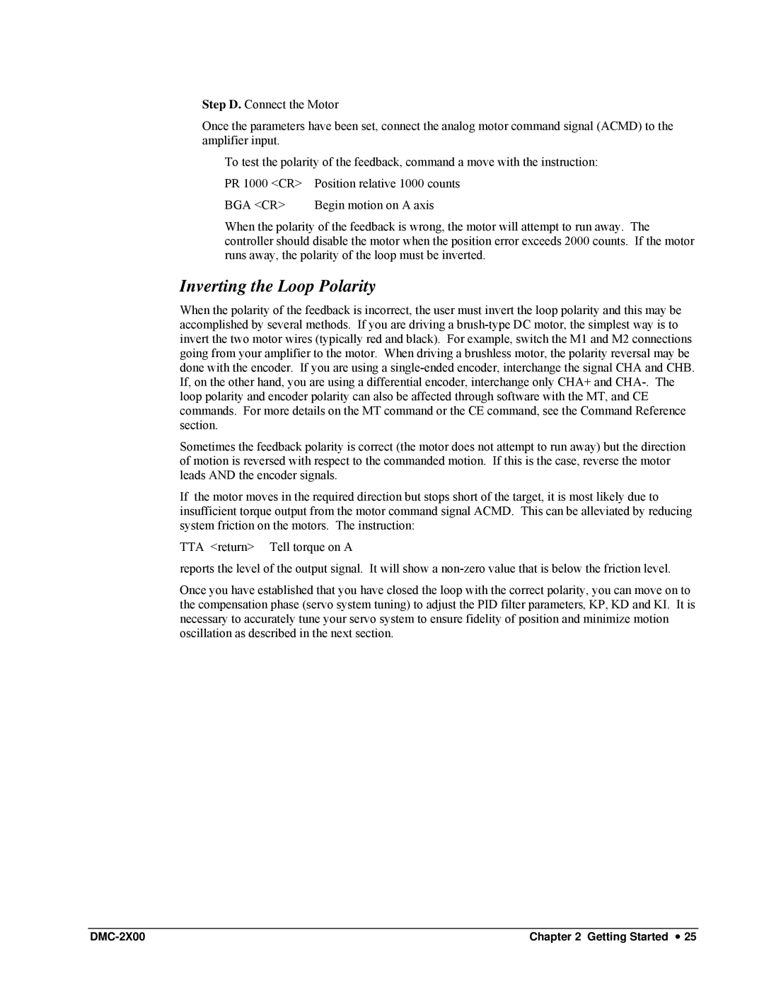 Galil DMC-2X00 user manual Inverting the Loop Polarity, Bga Cr 