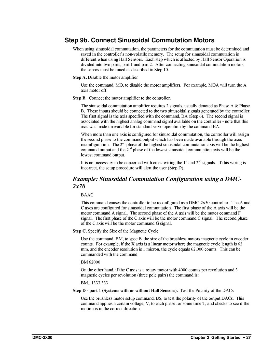 Galil DMC-2X00 user manual Connect Sinusoidal Commutation Motors, Example Sinusoidal Commutation Configuration using a DMC 