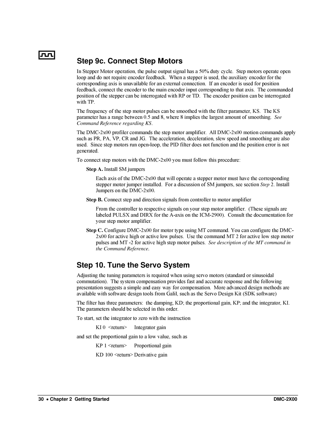 Galil DMC-2X00 user manual Connect Step Motors, Tune the Servo System 