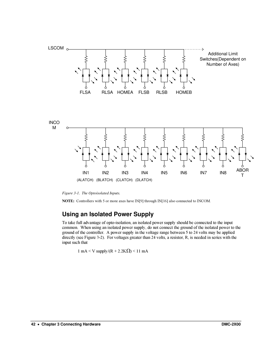 Galil DMC-2X00 user manual Using an Isolated Power Supply, Optoisolated Inputs 