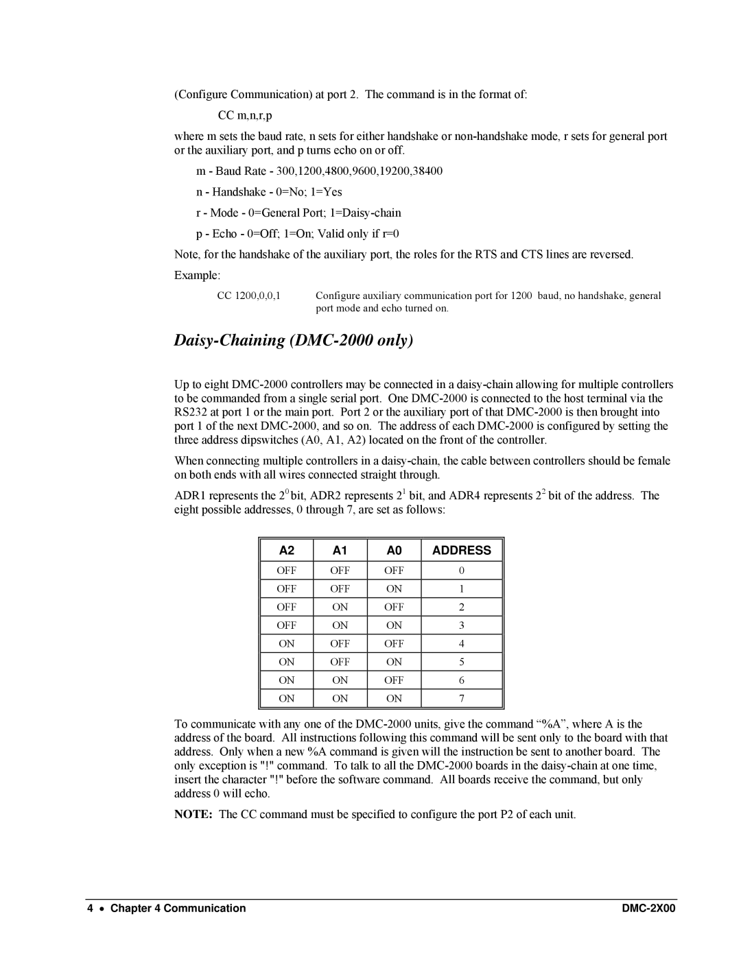 Galil DMC-2X00 user manual Daisy-Chaining DMC-2000 only, Address 