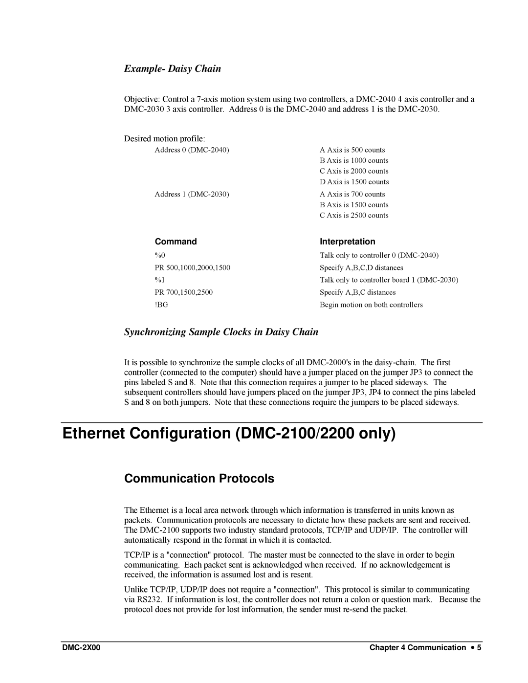 Galil DMC-2X00 user manual Ethernet Configuration DMC-2100/2200 only, Communication Protocols, Command Interpretation 