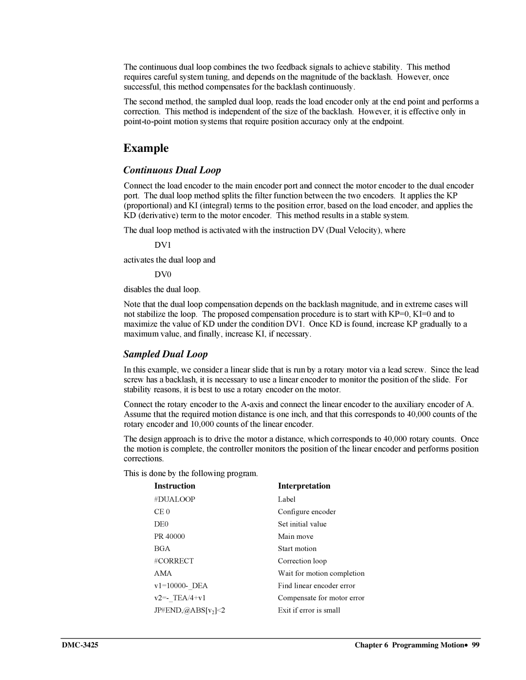 Galil DMC-3425 user manual Continuous Dual Loop, Sampled Dual Loop, #Dualoop, DE0, #Correct 