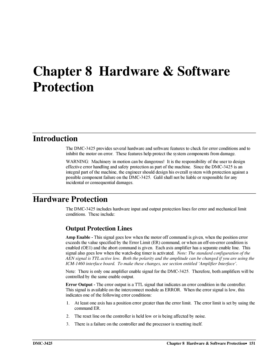 Galil DMC-3425 user manual Hardware Protection, Output Protection Lines 