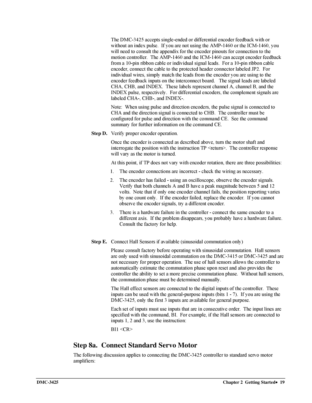 Galil DMC-3425 user manual Connect Standard Servo Motor 