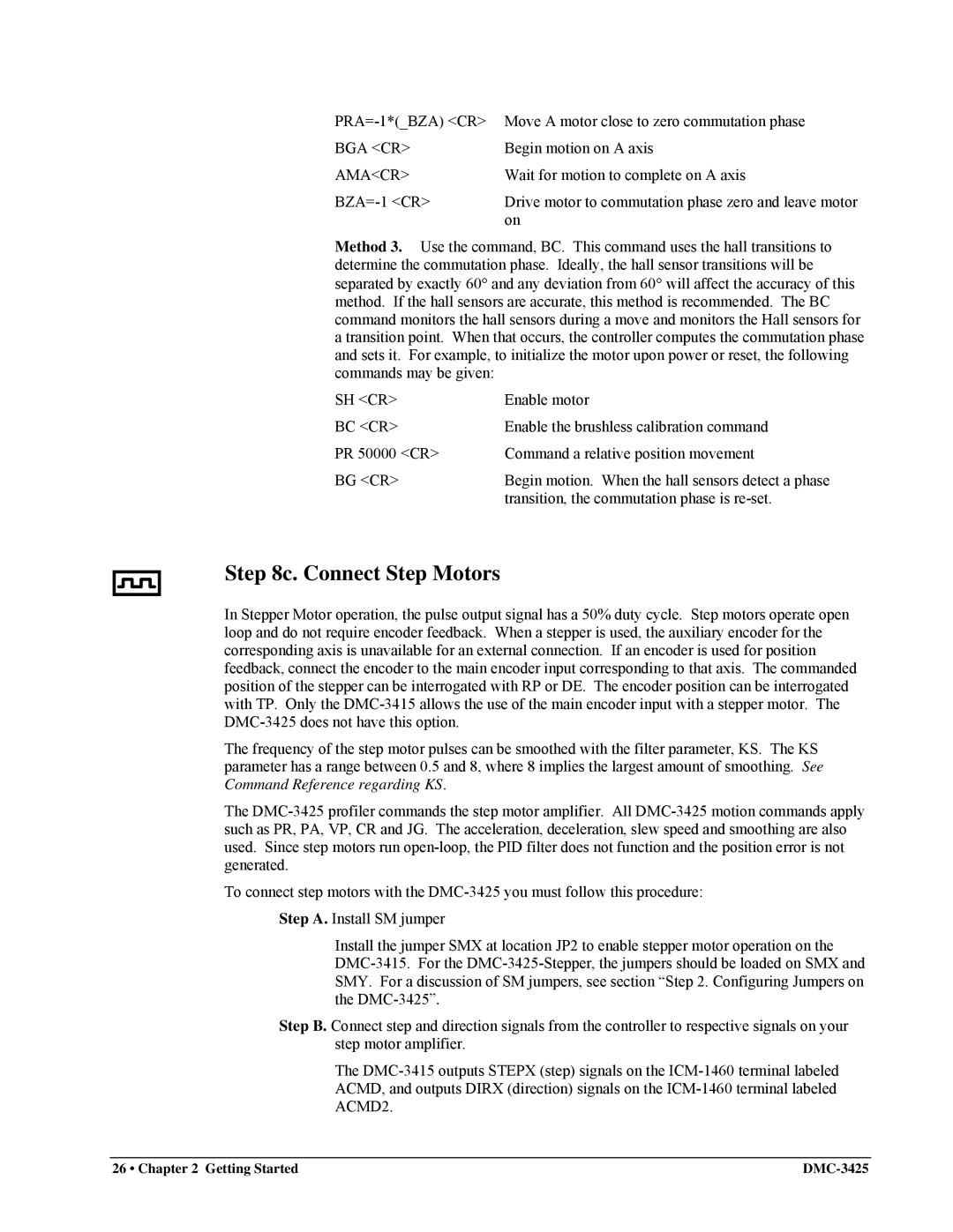 Galil DMC-3425 user manual Connect Step Motors, Bga Cr, Amacr, Bc Cr 