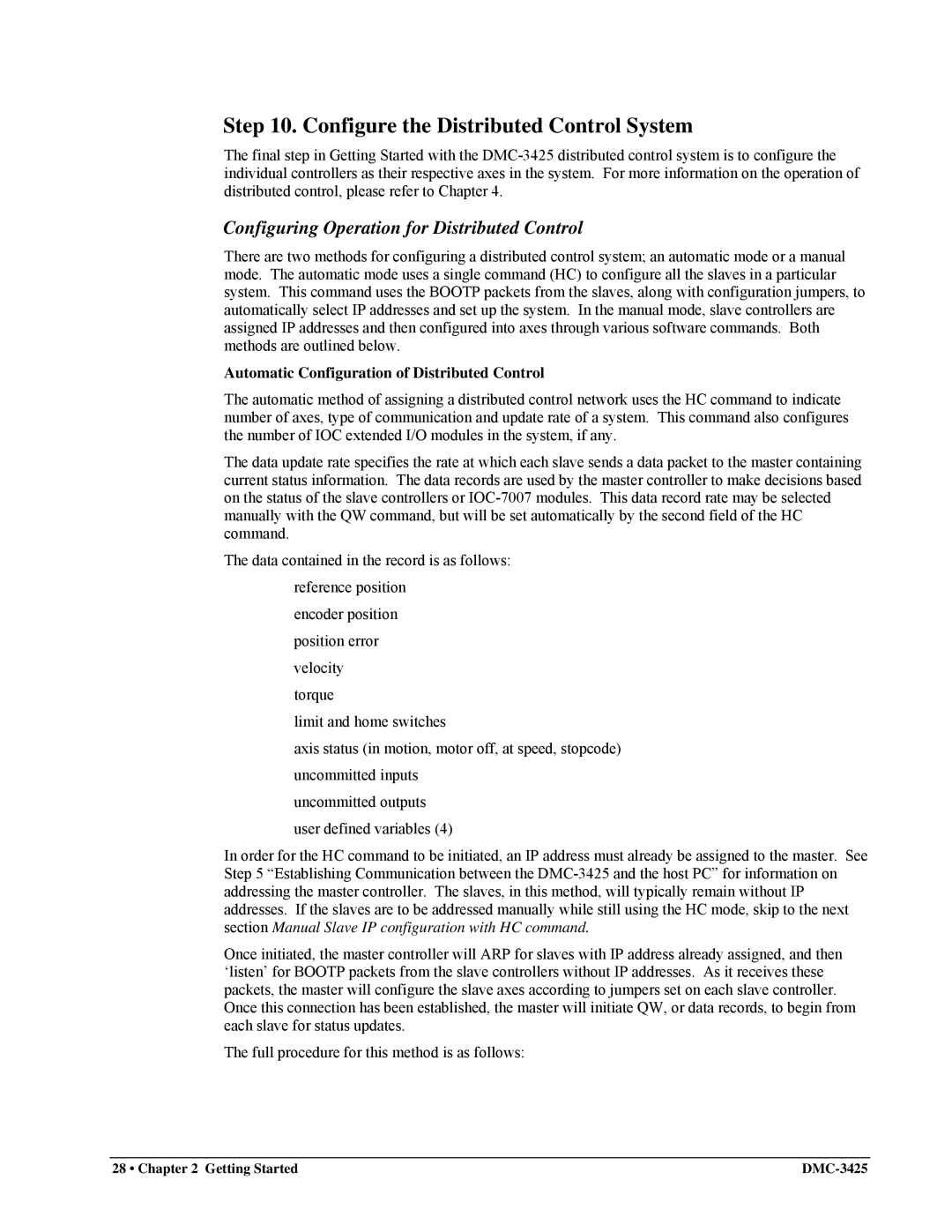 Galil DMC-3425 user manual Configure the Distributed Control System, Configuring Operation for Distributed Control 