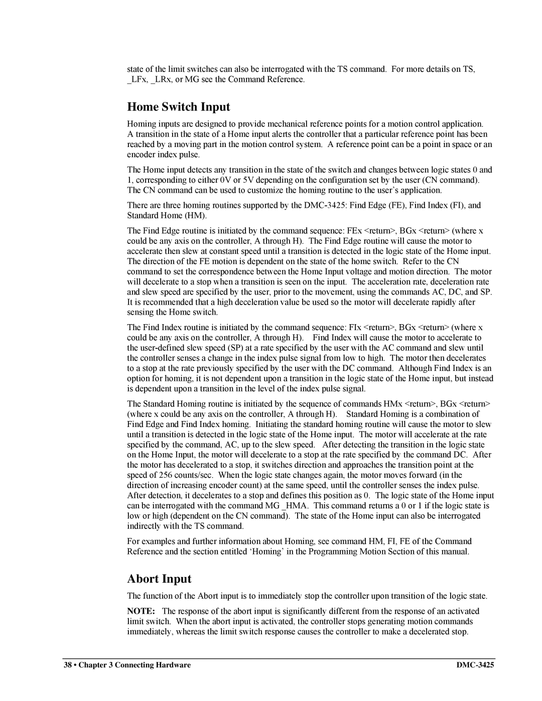 Galil DMC-3425 user manual Home Switch Input, Abort Input 