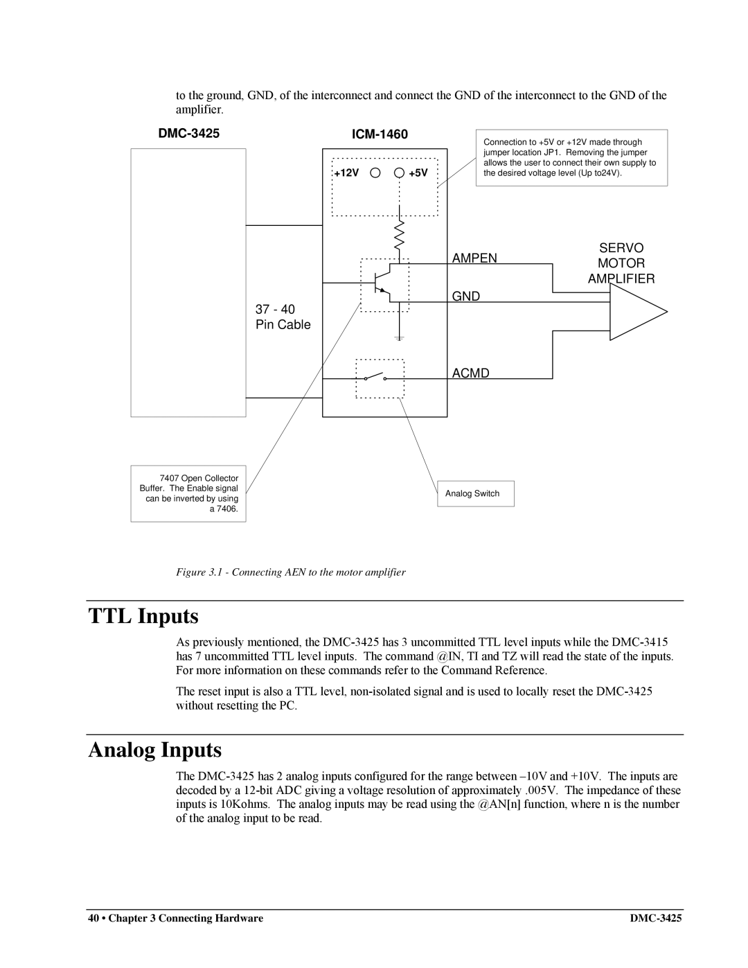 Galil DMC-3425 user manual TTL Inputs, Analog Inputs 