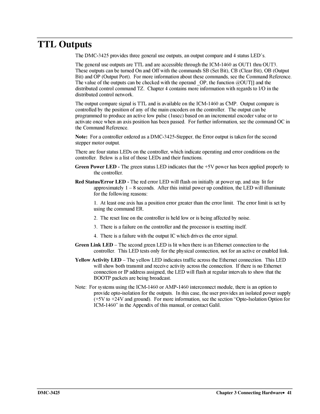 Galil DMC-3425 user manual TTL Outputs 