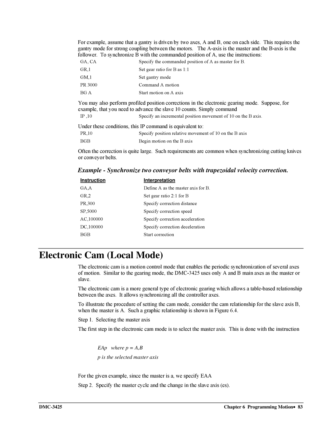 Galil DMC-3425 user manual Electronic Cam Local Mode, Ga, Ca, Bgb, Ga,A 