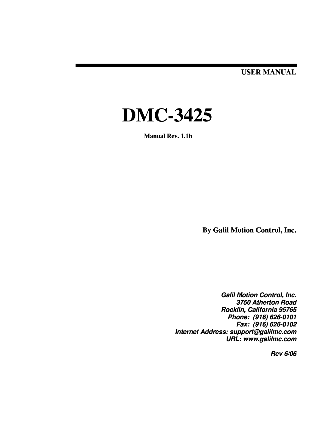 Galil DMC-3425 user manual User Manual, By Galil Motion Control, Inc, Manual Rev. 1.1b 