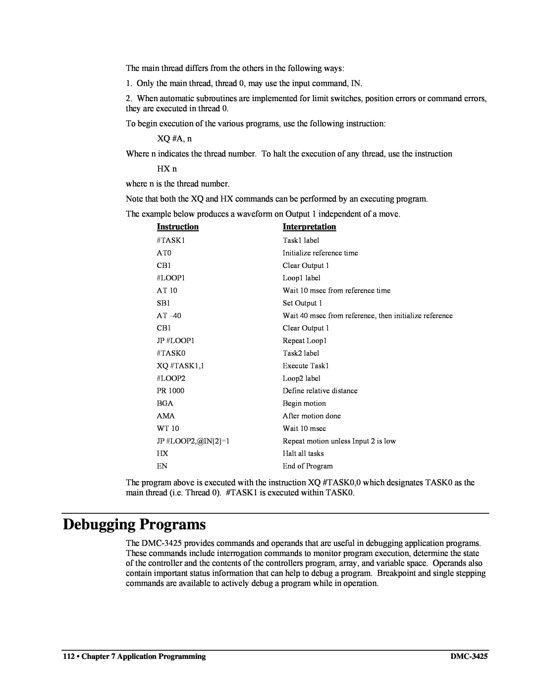 Galil DMC-3425 user manual Debugging Programs 