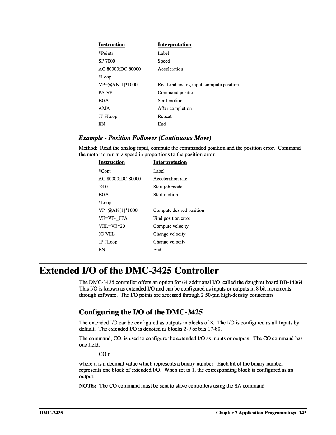 Galil user manual Extended I/O of the DMC-3425Controller, Configuring the I/O of the DMC-3425 