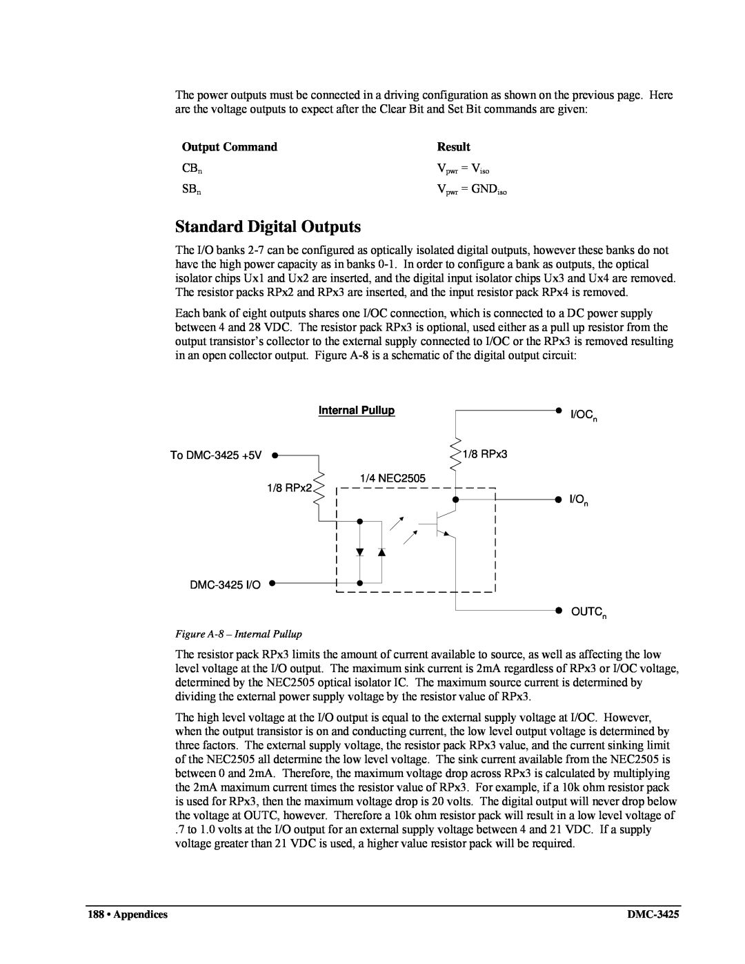 Galil DMC-3425 user manual Standard Digital Outputs, Output Command, Result 