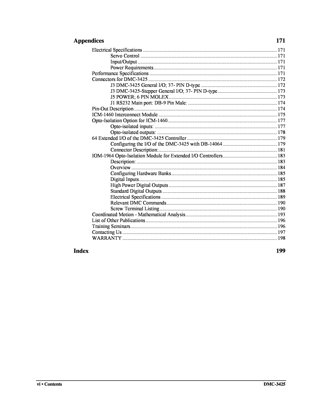 Galil DMC-3425 user manual Appendices, Index 