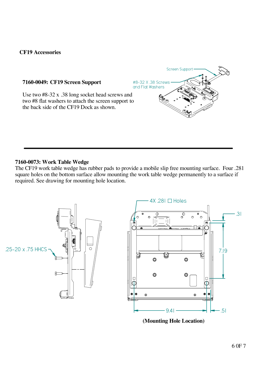 Gamber Johnson 7160-0264-02, 7160-0073 25-20 x .75 Hhcs 4X .281 Q Holes, CF19 Accessories, 7160-0049 CF19 Screen Support 