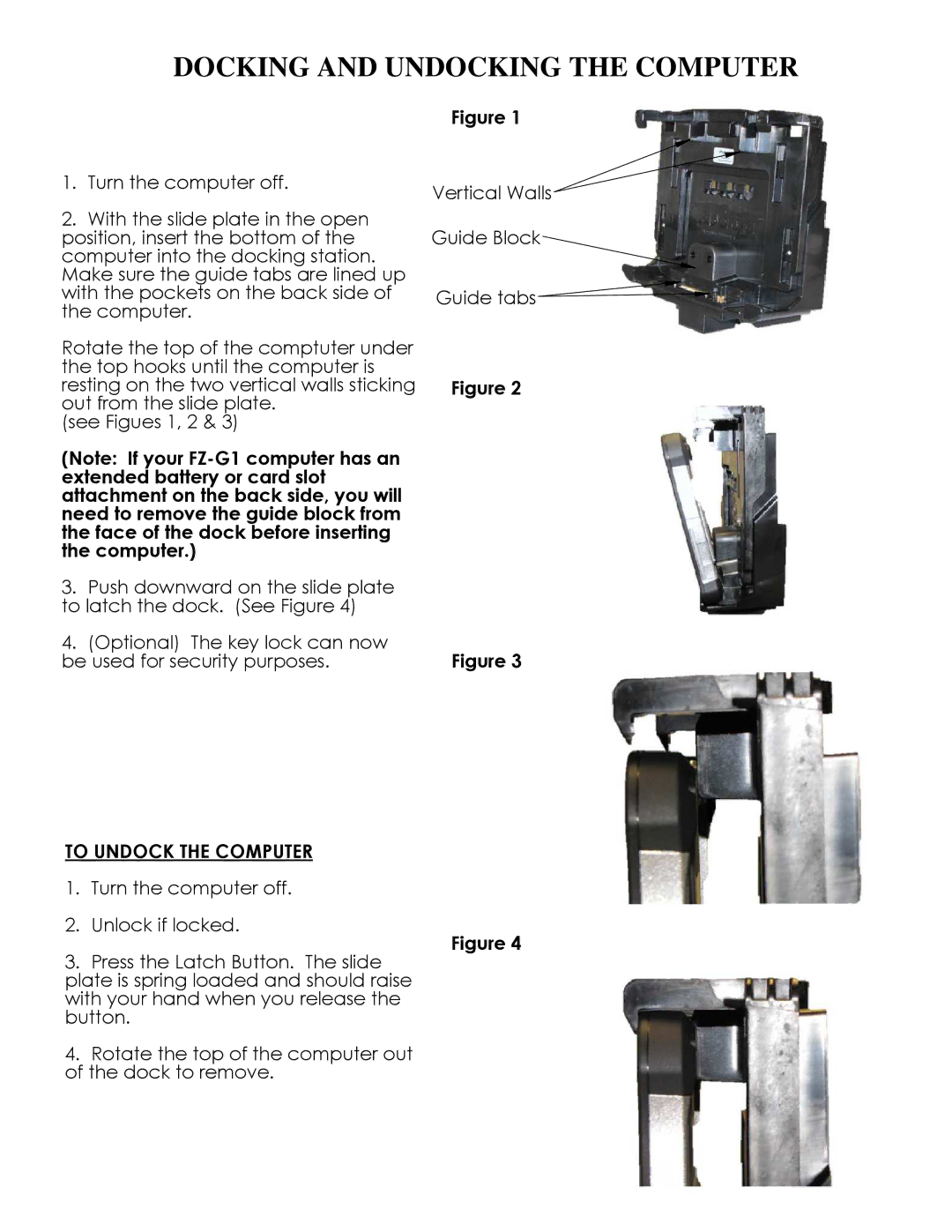 Gamber Johnson 7160-0487, 7160-0486 installation instructions Docking and Undocking the Computer, To Undock the Computer 