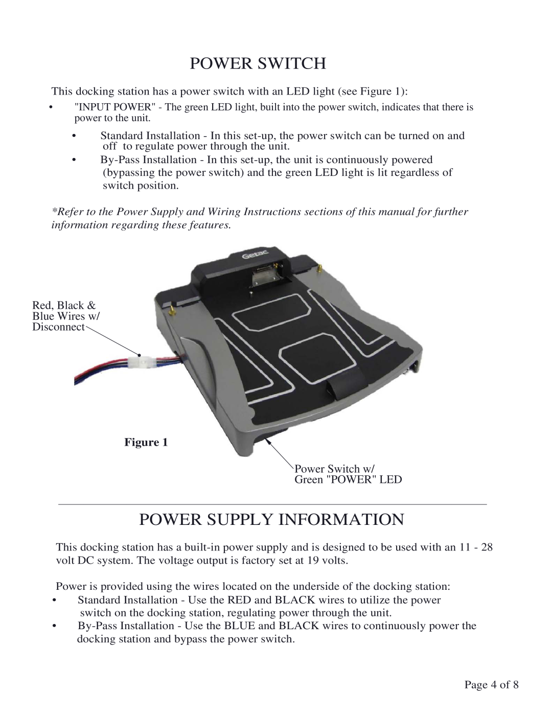 Gamber Johnson 7160-0526-02, 7160-0526-00 installation instructions Power Switch, Power Supply Information 