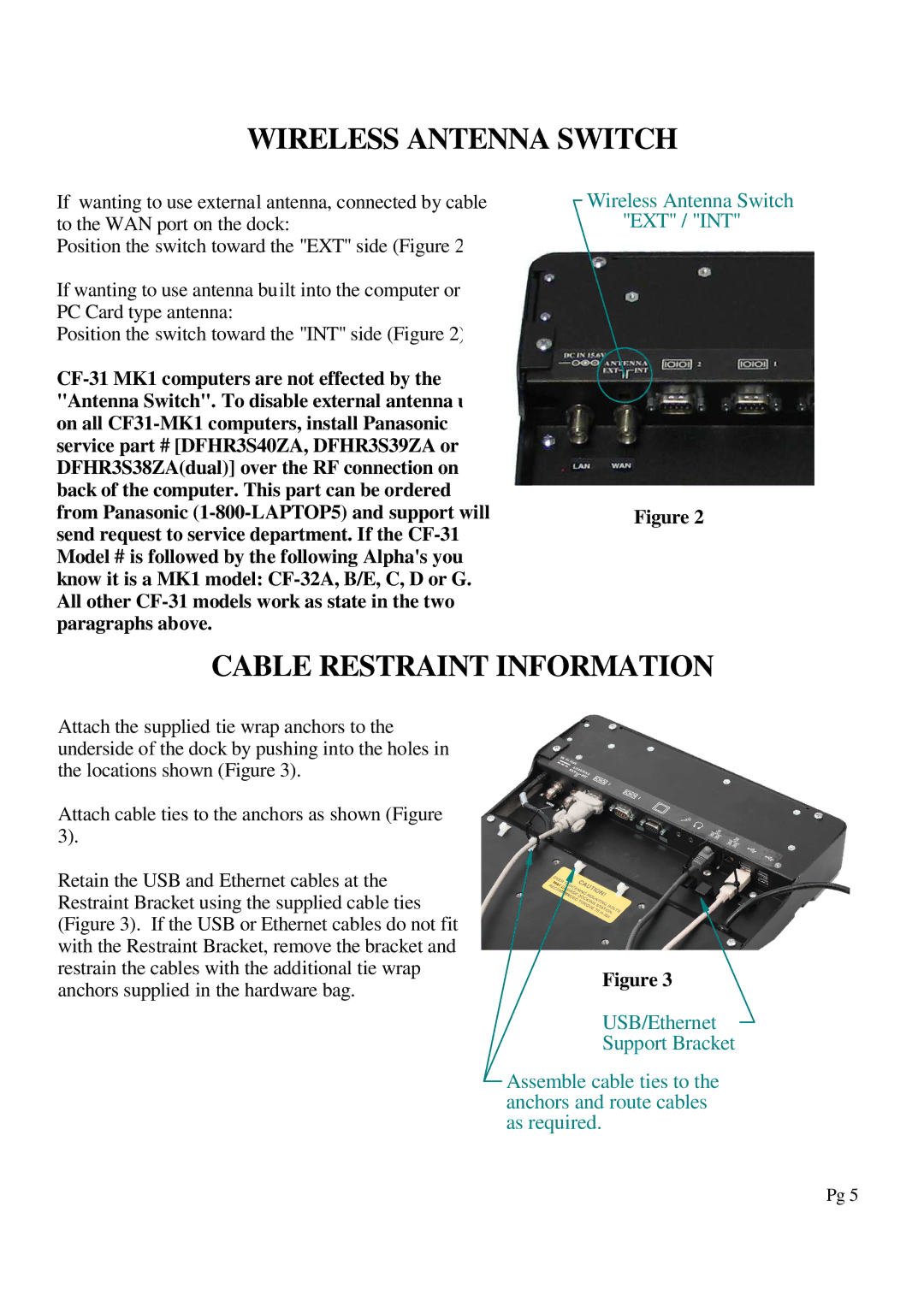 Gamber Johnson 7160-0318-04, CF-31, 7160-0318-11, 7160-0318-07 Wireless Antenna Switch, Cable Restraint Information 