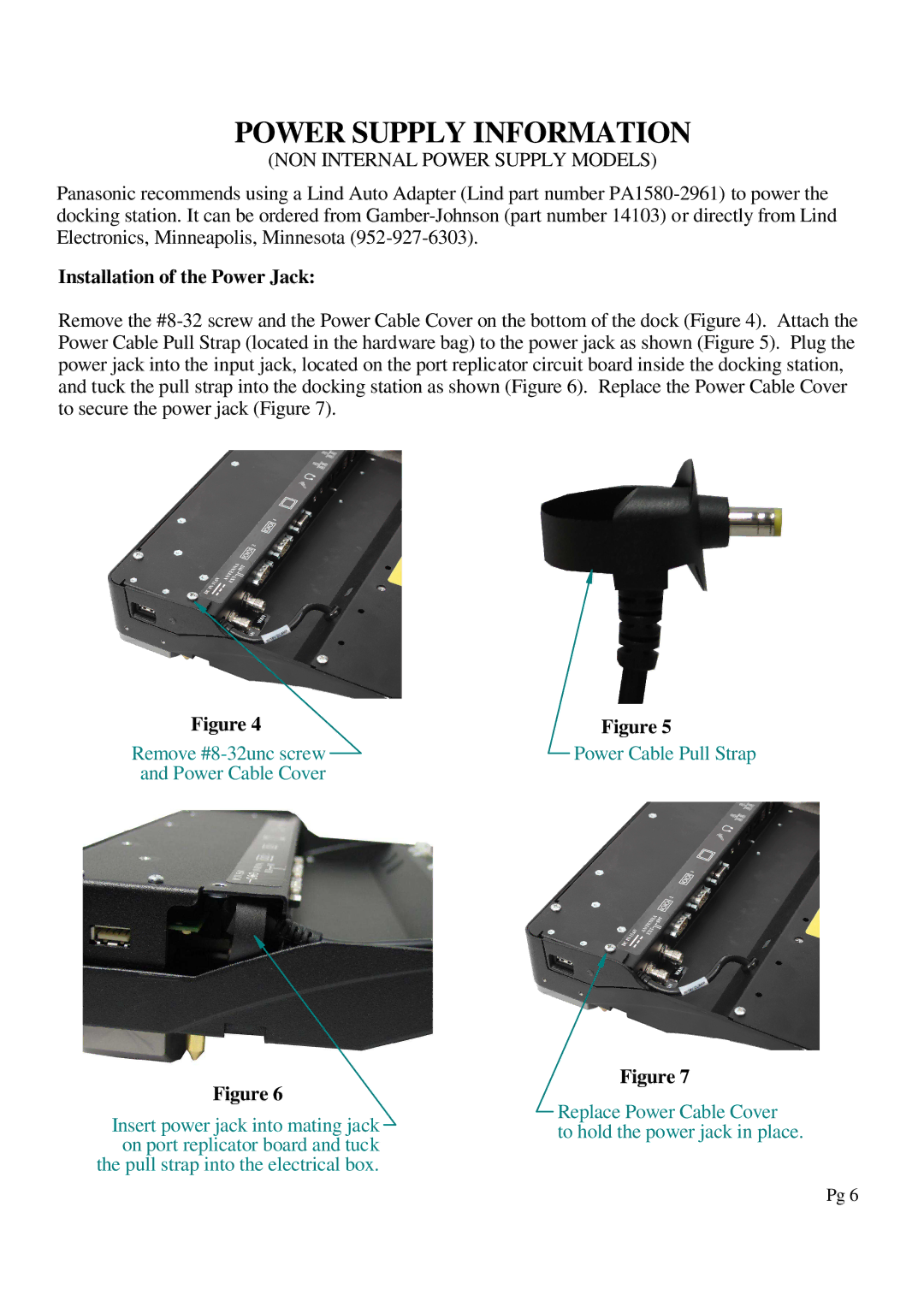 Gamber Johnson 7160-0318-01, CF-31, 7160-0318-11, 7160-0318-07 Power Supply Information, NON Internal Power Supply Models 