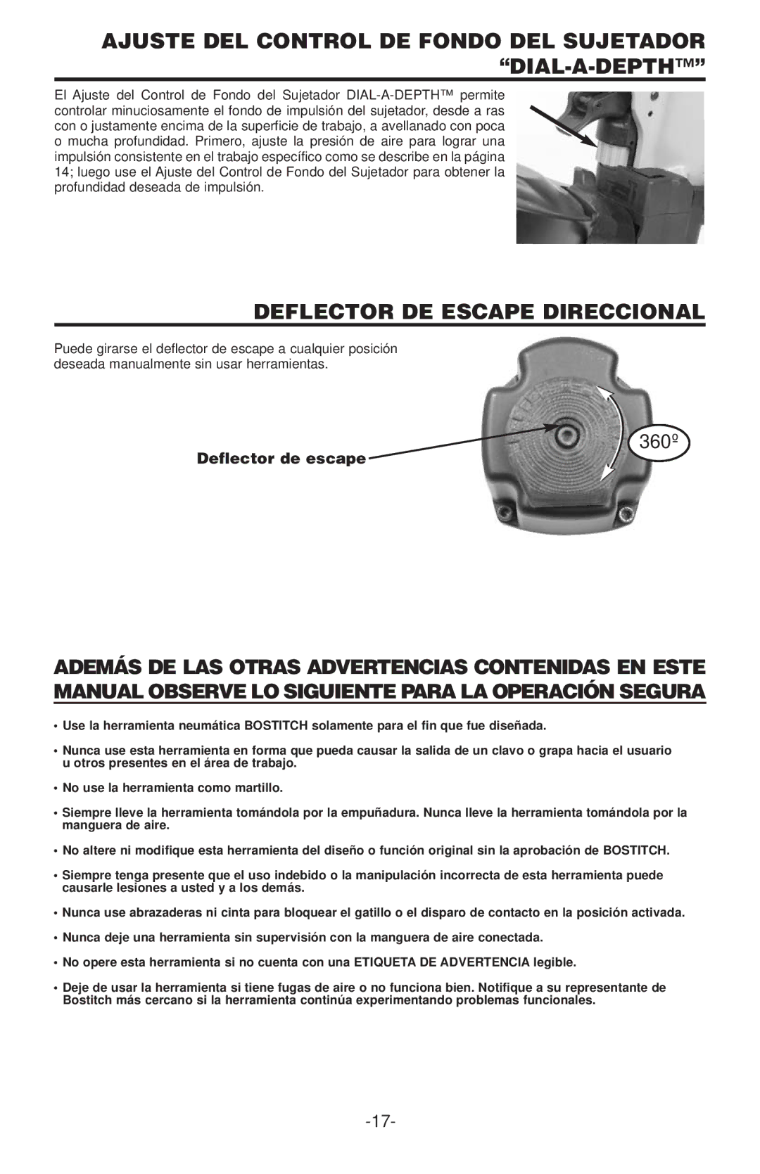 Gap N75C manual Ajuste DEL Control DE Fondo DEL Sujetador DIAL-A-DEPTH, Deflector DE Escape Direccional 