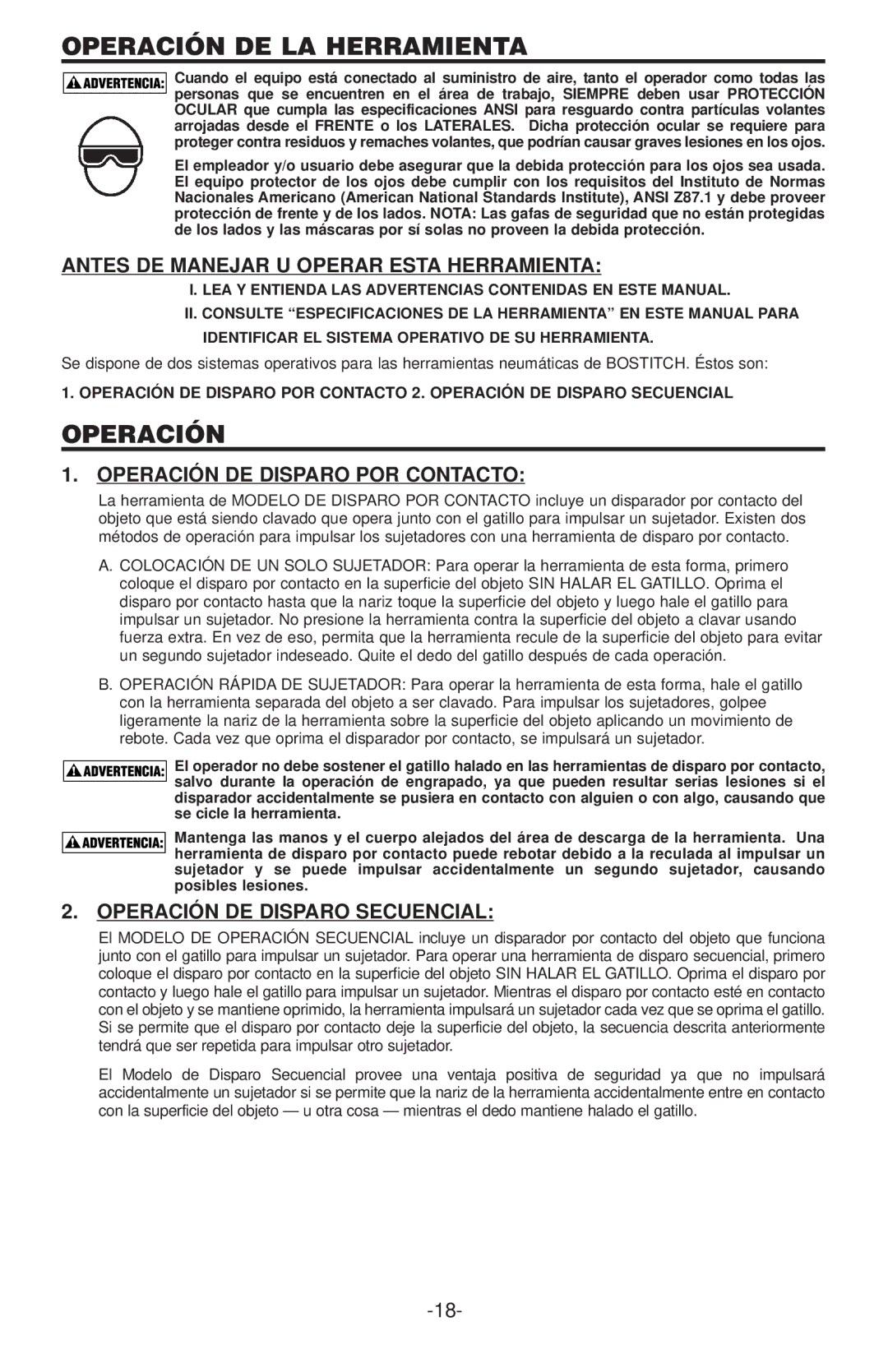 Gap N75C manual Operación DE LA Herramienta, Antes DE Manejar U Operar Esta Herramienta, Operación DE Disp ARO POR Contacto 