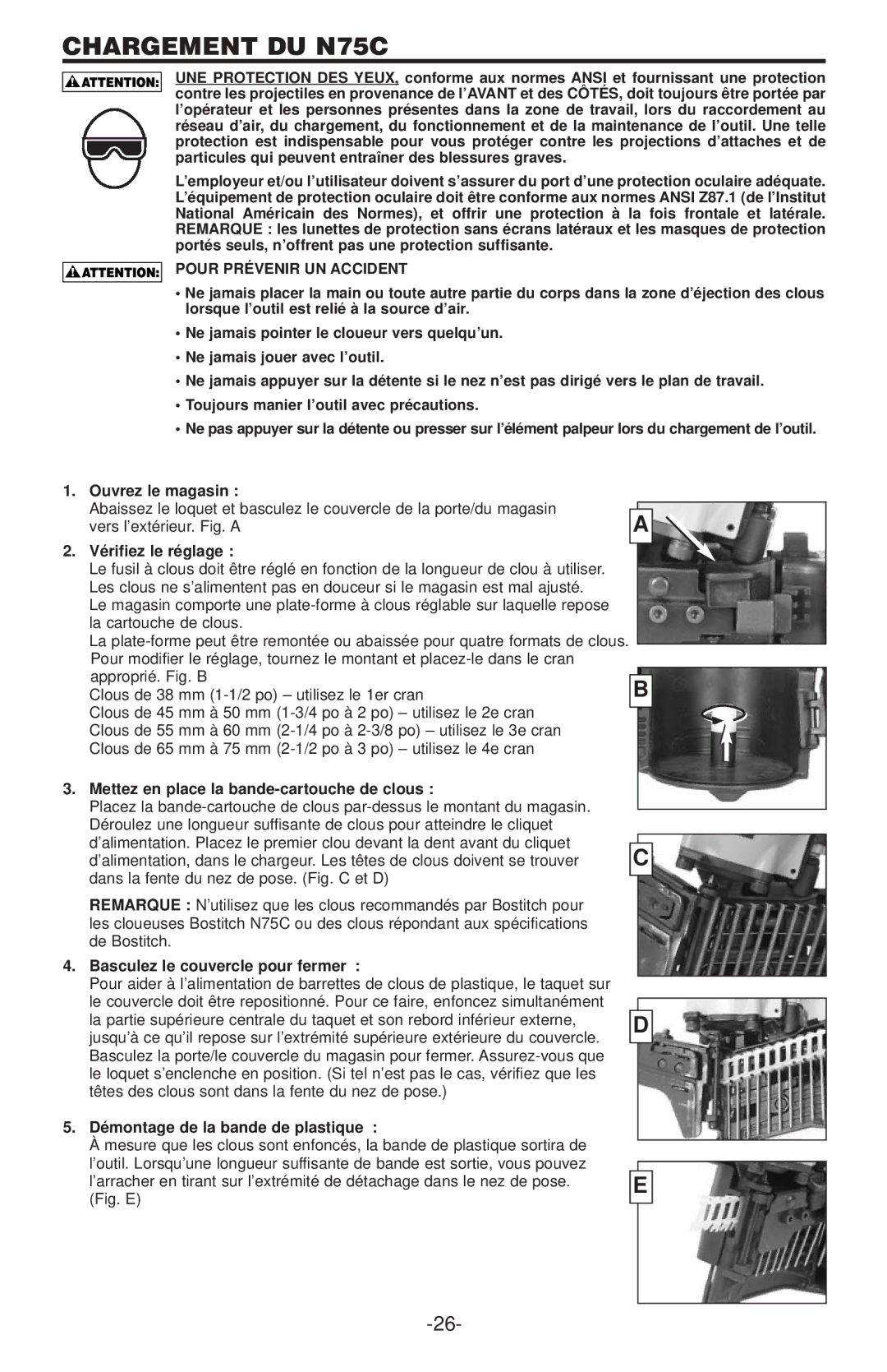 Gap manual Chargement DU N75C, Pour Prévenir UN Accident 